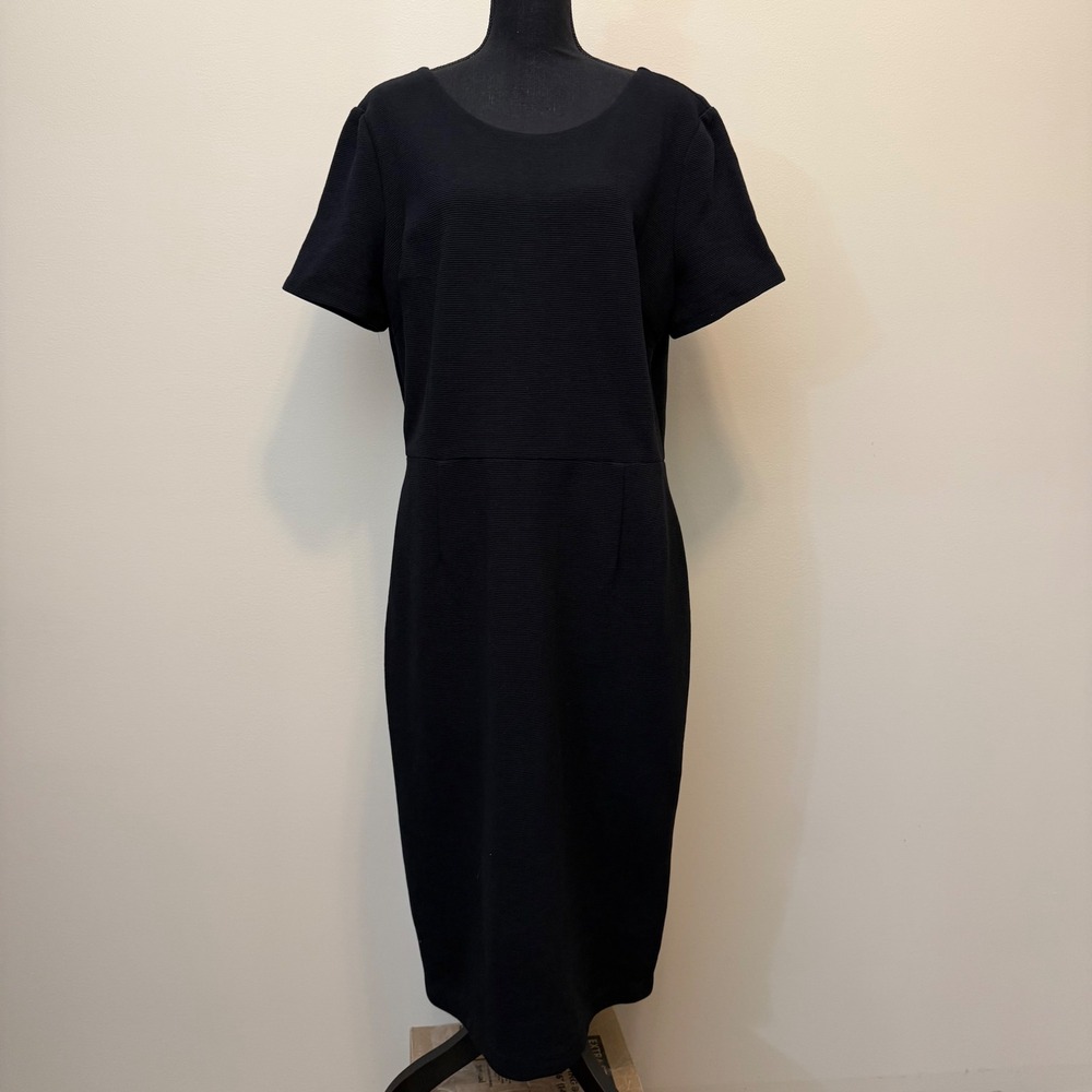 Boden Black Ribbed Ottoman Short Sleeve Midi Dress Women 18L Formal Party Career